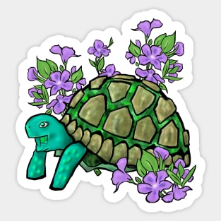 Smiling Turtle with Purple Flowers Sticker